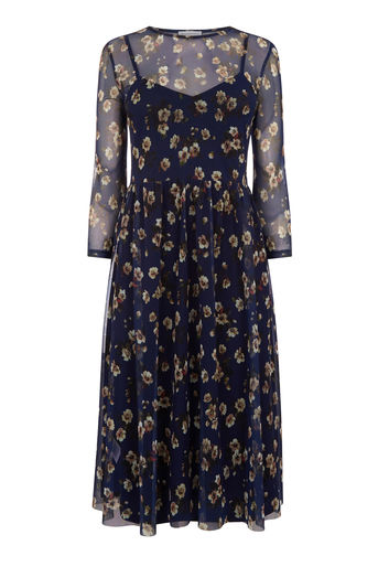 Warehouse Mae Floral Print Mesh Dress