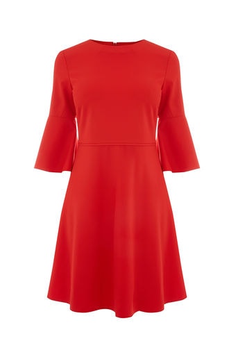 Oasis Red Flute Sleeve Dress