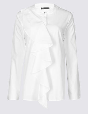 M&S Pure Cotton Ruffle Blouse