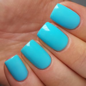 Free Spirit swatch - bright neon turquoise gloss top coat