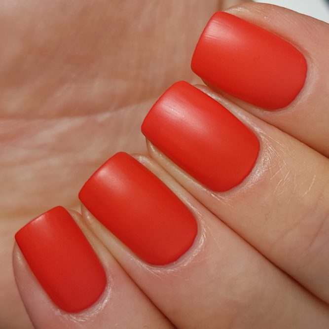 Love swatch - bright neon red matte top coat