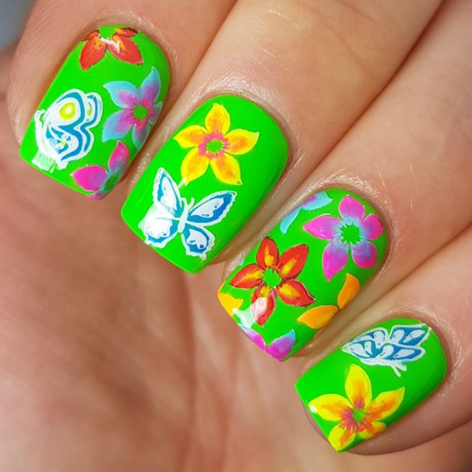 Euphoria nailart - bright neon green gloss top coat