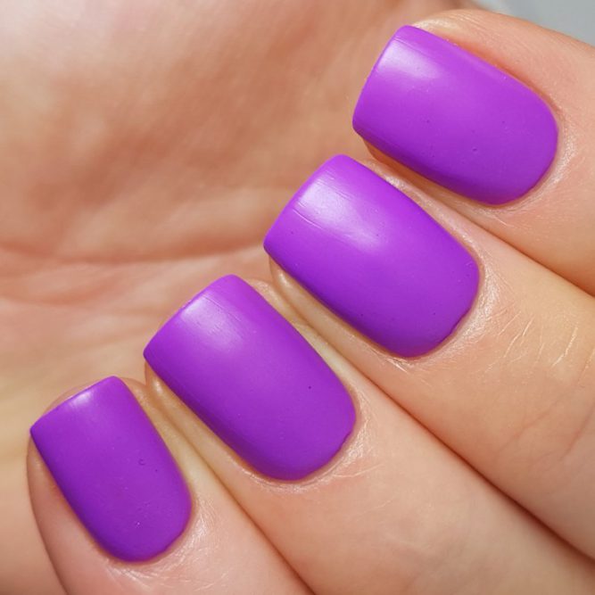 Peace swatch - bright neon purple matte top coat