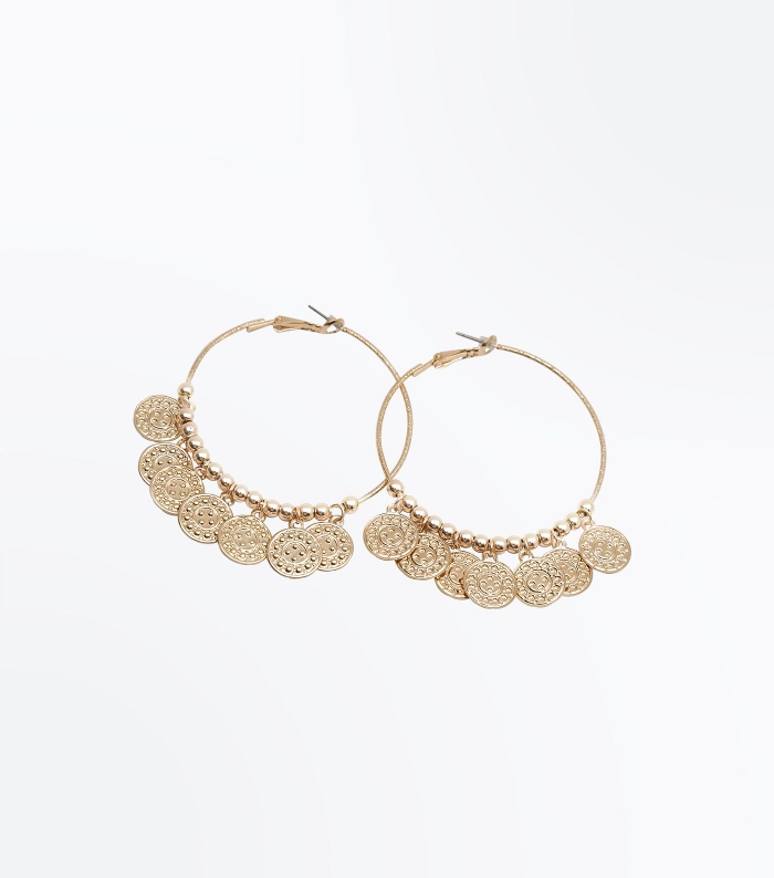 Gold Coin Hoop Earrings