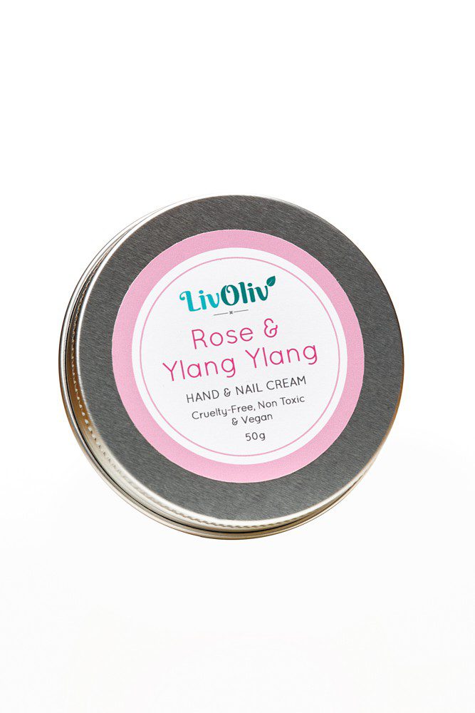 livoliv Rose and Ylang Ylang cruelty free Hand Cream in Silver Tin