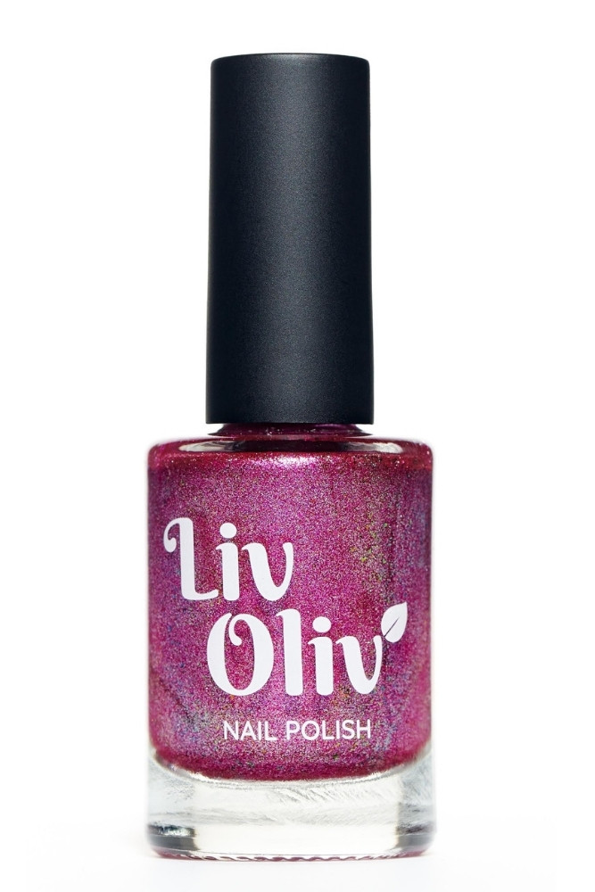 glass bottle of pink & silver magnetic Vegan nail polish